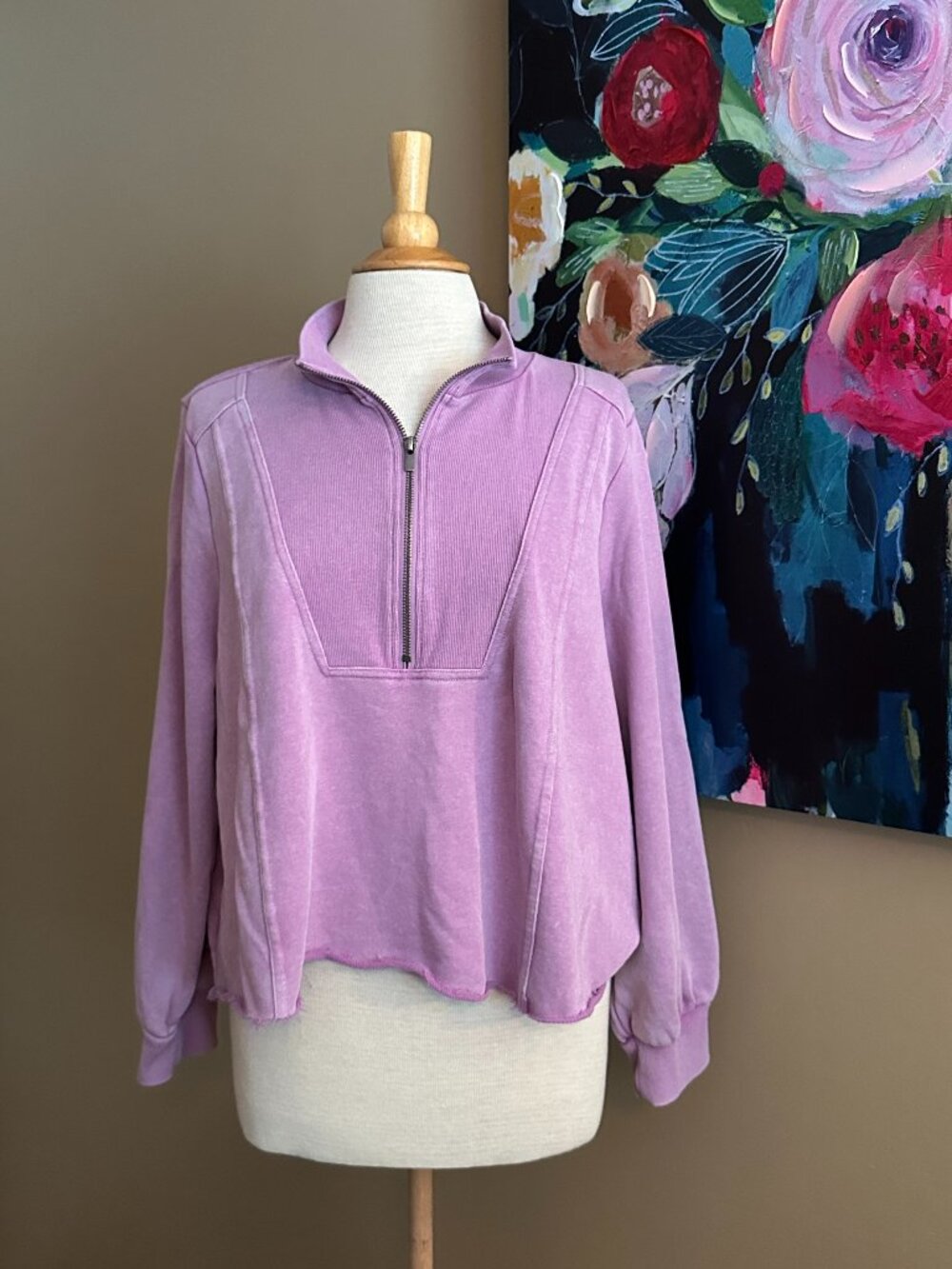 Terra & Sky Lavender Quarter Zip Sweatshirt 1X
